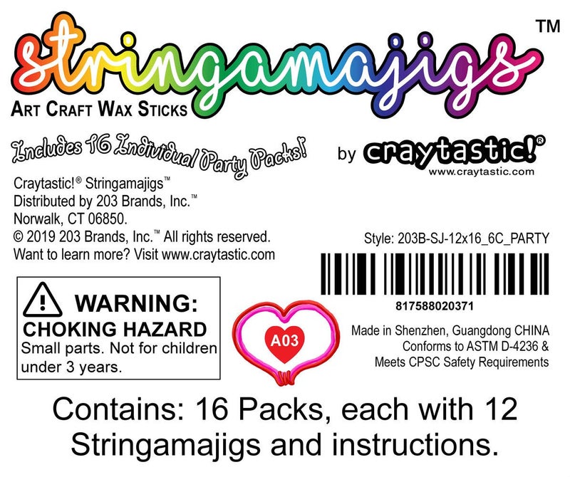 Craytastic! Stringamajigs Art Wax Craft Yarn Sticks for Kids - Bulk Party Set of 16 Packs, 12 Sticks Each Pack - Image 4